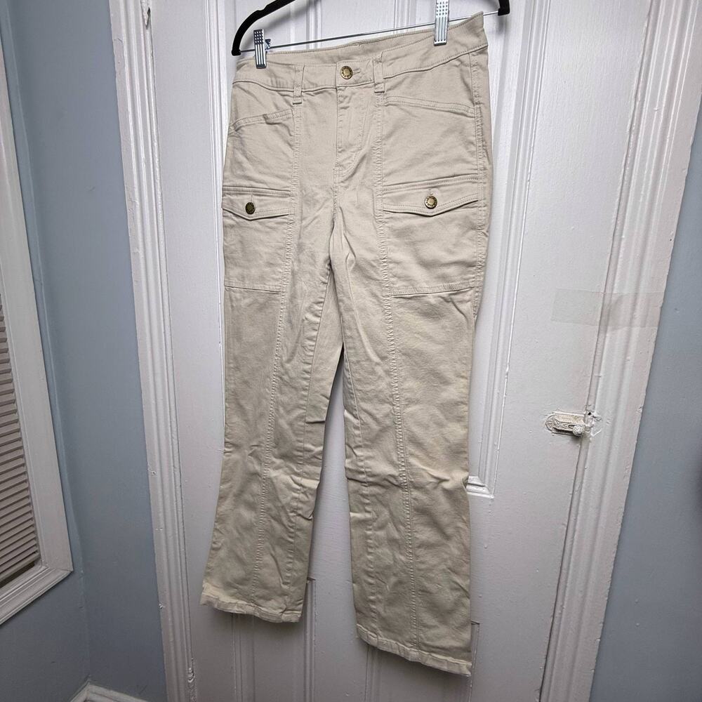 Belle by Kim Gravel TripleLuxe Twill Cargo Pants Womens Size 8 Beige Khaki